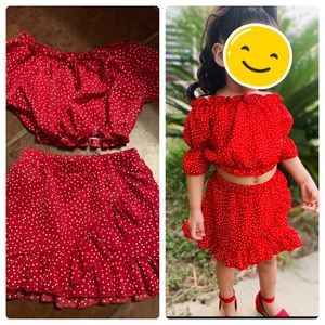 2t red skirt and top